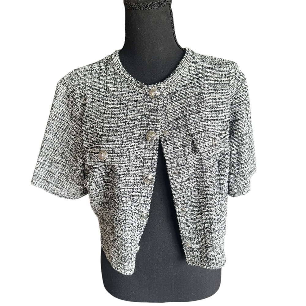 H&M Women’s Tweed Cropped Jacket Medium Short Sleeve Blazer Preppy Old Money